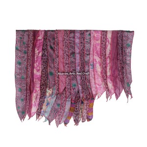 Chal de Sari de Poliéster-Seda Reciclado Hecho a Mano por Diseñador, 15 Tiras, Patrón Geométrico Vintage, Bufanda Larga para Mujer, Venta al por Mayor, Poliéster-Seda Fino - Product Image 2