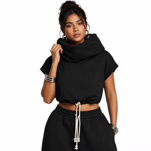 Nouveau Sweat à Capuche Court Scintillant pour Femme OEM ODM, Streetwear de Luxe Personnalisé avec Strass, Col Bénitier, Design Oversize USA - Product Image 5