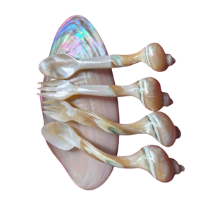 NATURAL GLITTERING RAINBOW MOTHER OF PEARL SPOONS 23CM IRIDESCENT <b>SHELL</b> SALAD SERVERS WITH UNIQUE <b>SHELL</b> GRIP HANDMADE HOME DECOR - Product Image 5