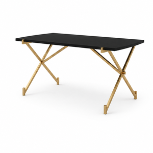 Table à manger rectangulaire moderne avec pieds en métal doré, design minimaliste, plateau en bois - Product Image 1