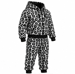 Conjunto de chándal con capucha y estampado de leopardo en blanco y negro para hombre, con chaqueta con cremallera y pantalones - Product Image 6