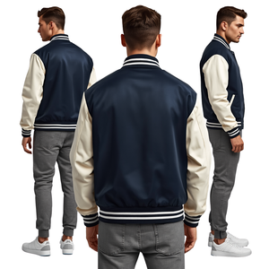 Unisex Modern Hooded Breathable Winter Color Block Wool/Polyester Varsity Jacket - Product Image 3