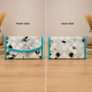 Pochette en cuir de vachette pour femmes |   Portefeuille en cuir suédé turquoise, sac à main bohème western, pochette artisanale pour femmes, portefeuille vintage - Product Image 3