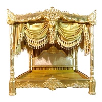 Luxuriöses Goldblatt-Himmelbett aus Mahagoniholz mit Vollständiger Schnitzerei und Vorhang, Entworfen für Königliche Klassische Möbel