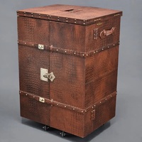 Meuble de rangement rectangulaire vintage en cuir écologique, buffet moderne marron, armoire à 2 portes, fabrication artisanale de luxe
