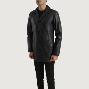 Abrigo de Cuero Genuino Color Negro Pizarra Urbano y Moderno para Hombre, Disponible a Precios de Mayoreo, Elegante, Personalizado OEM, Materiales de Alta Calidad - Product Image 3