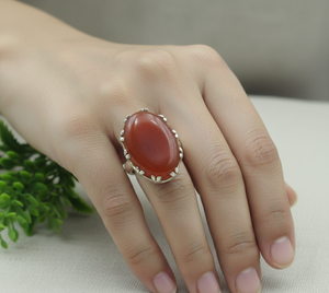 Unique Design Carnelian Gemstone <b>Ring</b> 925 Sterling Silver Rose Gold Yellow Gold Plated Oval Cabochon Handmade <b>Statement</b> Jewelry - Product Image 4