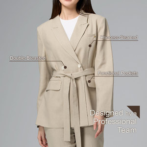 ชุดเสื้อเบลเซอร์แขนยาวผ้าผสมป่านสำหรับผู้หญิง ดีไซน์กระดุมสองแถวสุดหรู เพื่อความสบายและมีสไตล์ - Product Image 3