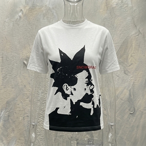 T-shirt blanc à manches courtes pour homme SNOWGRACE avec imprimé cheveux noirs effilochés, style streetwear, col rond, coupe classique, jersey de coton - Product Image 5