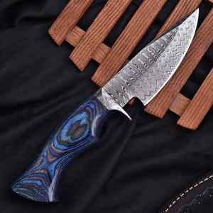 Couteau Viking de camping haut de gamme en acier Damas avec manche en bois et étui en cuir fin, pour cuisine extérieure et accessoires - Product Image 4