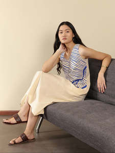 Robe midi bleue à col mandarin avec manches longues, coupe ample, décontractée, pour tous les jours, en tissu tissé 100% coton, respirante, couleur unie, Poc - Product Image 2