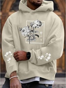 Sweat-shirt à capuche unisexe imprimé floral, coupe régulière, surdimensionné, en coton tricoté, décontracté, pour l'automne, avec poche, sweats à capuche personnalisés pour hommes - Product Image 2