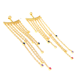 Pendientes de gota de latón con diseño de cadena chapada en oro de 18 quilates y circonita cúbica de moda única para mujer y niña, venta al por mayor - Product Image 2