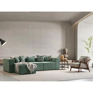 Luxury Solid Teak Wood Living Room Furniture <b>Set</b> Modern Green Fabric Modular <b>Sofa</b> 3 1 Seater Ottoman Coffee Table Villa - Product Image 1