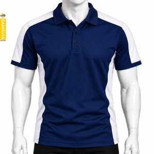SAMAVIA <b>Men's</b> Short Sleeve <b>Polo</b> Shirt Blue <b>White</b> Color Blocked Knitted Quick Dry Casual Sportswear Wholesale Manufacturer - Product Image 1