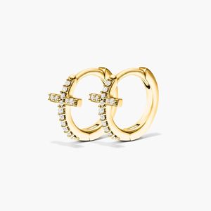 Boucles d'oreilles clous en or jaune 14 carats avec croix et diamants de laboratoire - Product Image 3