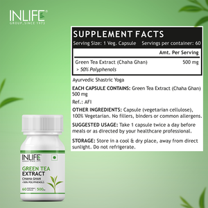 INLIFE Extracto de Té Verde 500 mg Cápsulas 50% Polifenoles 60 Cápsulas Vegetarianas Paquete de Botella - Product Image 3