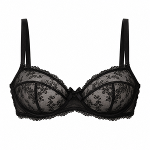 Conjunto de sujetador push-up de media copa y bragas de encaje floral rojo para mujer, lencería transparente transpirable para uso diario, OEM ODM al por mayor - Product Image 4