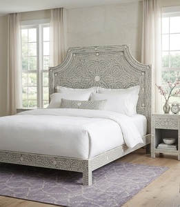 Base de Cama de Madera con Incrustaciones de Hueso Hecha a Mano en India, Decorativa con Perlas Pulidas, Mueble Moderno para Dormitorio - Product Image 3