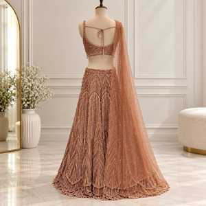 Indian Bridal Lehenga Choli Set With Embellished Blouse <b>Flared</b> Skirt Sheer Dupatta <b>Sequined</b> Ethnic Wedding Wear Party Occasion - Product Image 3