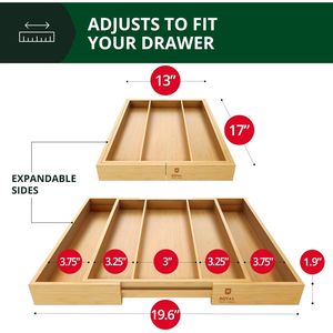 Organisateur de tiroir de cuisine de luxe en bambou, porte-couverts, plateau à ustensiles, séparateurs de tiroir rainurés pour une organisation efficace - Product Image 1