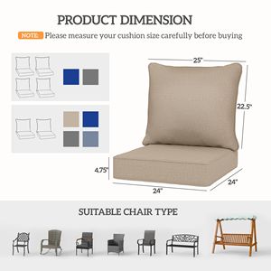 Set di 4 Cuscini Beige per Sedie da Patio con Seduta e Schienale, Resistenti allo Sbiadimento, Cuscini e Imbottiture di Ricambio per Esterni - Product Image 3