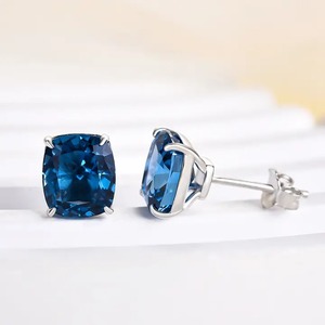 Trendy 925 Moissanite Noble Cushion Cut Montana <b>Blue</b> Sapphire <b>Earrings</b> Cushion Cut White Gold Plated <b>Earrings</b> for Women's - Product Image 2