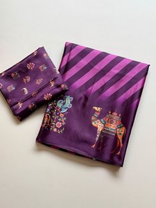 Elegante Saree de Seda Satinada Premium con Estampado Digital Leheriya Vantara, con Borlas de Pallu Hechas a Mano, Tela Suave y Cómoda, Estilosa - Product Image 4