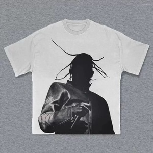 T-shirt graphique vintage surdimensionné pour homme en coton épais délavé, style streetwear, épaules tombantes, hip-hop - Product Image 3