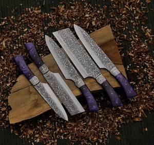 Etched Damascus Steel Kitchen <b>Knife</b> <b>Set</b> 5 Pieces Resin Handle Eco-Friendly Handmade Satin Finish Chef <b>Knife</b> Ornamental - Product Image 3
