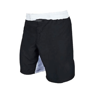 Shorts MMA personnalisés : Noir avec ceinture contrastante blanche et panneau interne de la jambe - Shorts d'entraînement respirants pour la lutte - Service OEM - Product Image 5