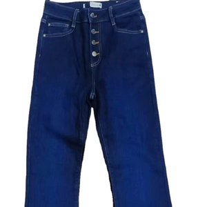 Pantalon en jean pour femmes de marque personnalisée nouveau style jean droit taille moyenne coton denim couleur foncée lavage logo livraison directe de stock - Product Image 1