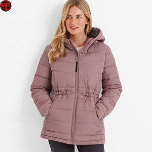 Chaqueta acolchada con capucha para mujer, abrigo de invierno con relleno alternativo al plumón, con cordón ajustable, longitud regular, ropa de exterior, chaqueta tipo burbuja para mujer - Product Image 1