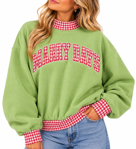 Custom <b>Women's</b> <b>Christmas</b> <b>Sweatshirt</b> Oversized Mock Neck Pullover Red Gingham Plaid Trim Embroidered Letter Casual Winter - Product Image 1