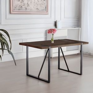 Moderno Juego de Comedor de MDF con Acabado en Nogal de 55 Pulgadas, 4 Sillas con Patas Metálicas de Estilo Mid-Century para un Comedor Elegante - Product Image 4