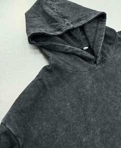 <b>Men</b> Acid Wash Hoodie Vintage Cotton Fleece Oversized <b>Pullover</b> Streetwear Sweatshirt Custom Casual Wear - Product Image 2