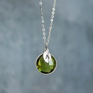 Handmade 14mm Faceted Bezel Peridot August Birthstone <b>Pendant</b> Necklace Gold-Plated Silver-Plated Setting Fashion Accessory for - Product Image 3