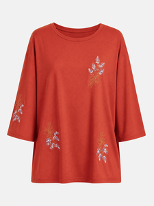 Bmama <b>Red</b> Embroidered Blouse Womens Casual 3/4 Sleeve Loose Fit <b>Top</b> Wholesale - Product Image 1