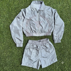 Unisex Green White Color Blocking Tracksuit Set Full Sleeve Zipper <b>Jacket</b> Shorts Quick Dry Polyester Sporty Adult Size - Product Image 3
