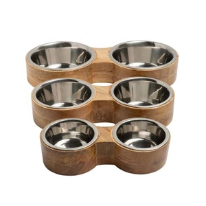 Top Selling Eco-Friendly Set Wood Pet Feeder for Big <b>Dog</b> OEM Design Stainless Steel Double Bowls Raised <b>Food</b> and Water <b>Stand</b> - Product Image 6