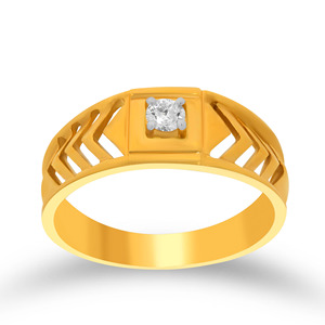 Solid 14K Gold <b>Men</b>’s <b>Ring</b> Featuring a Single Sparkling Diamond Polished Finish with Modern Geometric Accents - Product Image 1