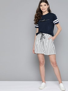 Camiseta Corta de Algodón Azul para Mujer, Cuello Redondo, Manga Corta, Estilo Náutico, Corte Holgado, Estampado de Letras, para Primavera/Verano - Product Image 5