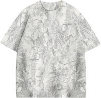 T-shirt à manches courtes surdimensionné pour homme, gris, imprimé abstrait, tricoté en polyester, style décontracté, col rond