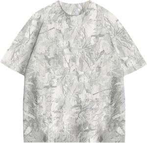 เสื้อยืดแขนสั้นผู้ชายทรงโอเวอร์ไซส์ สีเทา ลายพิมพ์นามธรรม ผ้าถักโพลีเอสเตอร์ สไตล์ลำลอง คอกลม - Product Image 6