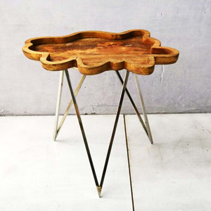 Wood & Metal Tray <b>Table</b> with <b>Black</b> Powder Coating & Natural Polish Finishing Modern Design Coffee <b>Table</b> <b>Living</b> <b>Room</b> Furniture - Product Image 5