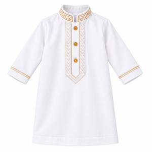 Thobe blanc pour bébés garçons, broderie dorée, manches longues, Jubba Kandura islamique, vêtements pour nourrissons et tout-petits, vêtements musulmans pour l'Aïd, le Ramadan, vêtements arabes - Product Image 3