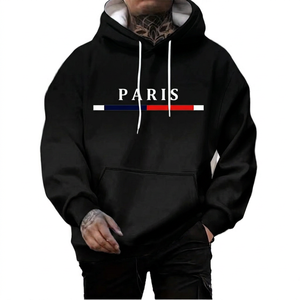 Sweat-shirt à capuche dégradé de couleur Paris pour homme, décontracté, surdimensionné, en tricot, avec poche avant et cordon de serrage - Product Image 4