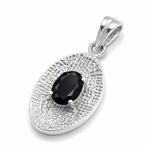 Pendentif ovale tendance en onyx noir en argent sterling 925, bijoux naturels plaqués rhodium, style minimaliste pour mariage, vente en gros - Product Image 2