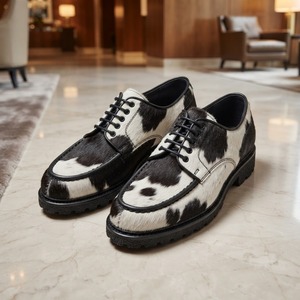 Chaussures habillées pour hommes en cuir véritable à imprimé vache, bout rond, lacets, semelle extérieure en caoutchouc, semelle intermédiaire en EVA, toutes saisons - Product Image 4