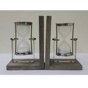 Nautical-Themed Wooden <b>Bookends</b> with Sand Timer Office Desk Decor and Collectible for Libraries and Book Collections - Product Image 1